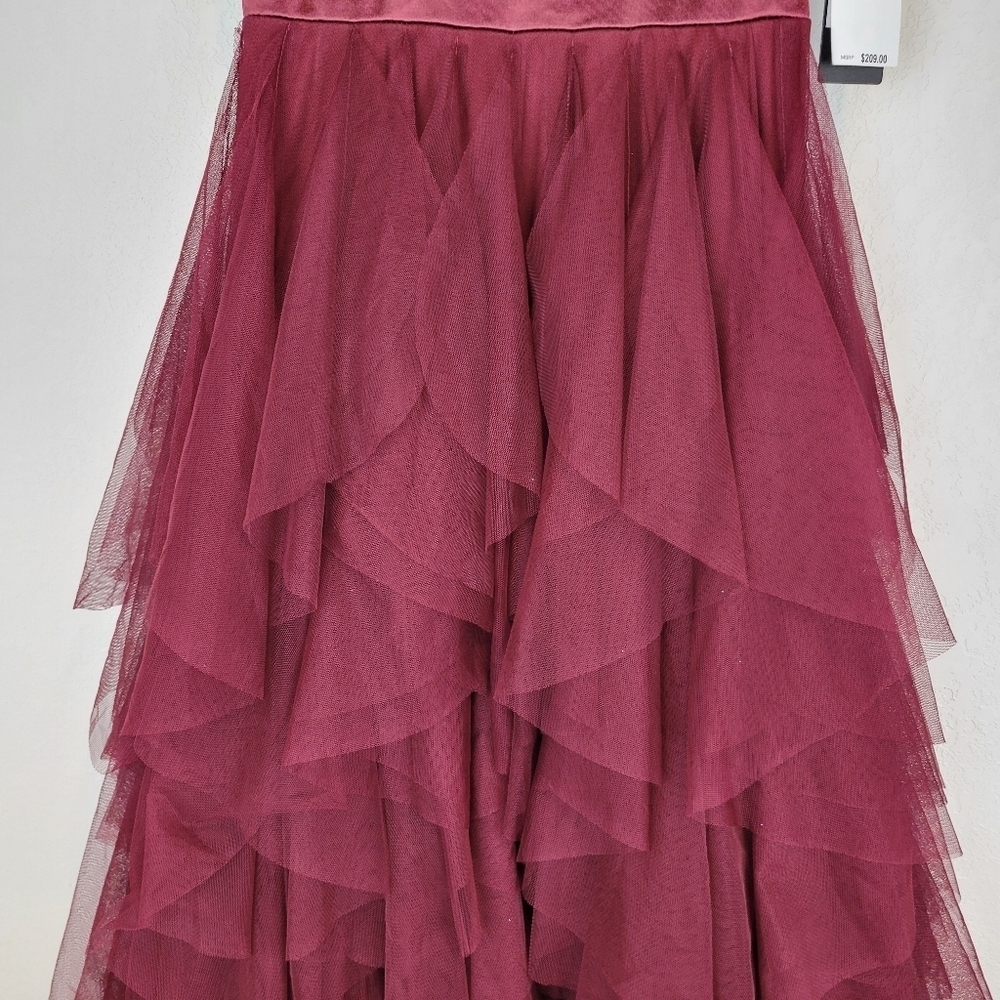 NWT City Studio Junior Sweetheart-Neck Ruffled Gown in Cabernet Size 1/2 - Picture 10 of 16